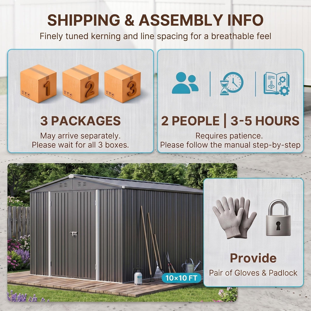 10x10 FT Metal Heavy-Duty Outdoor Storage Shed E505