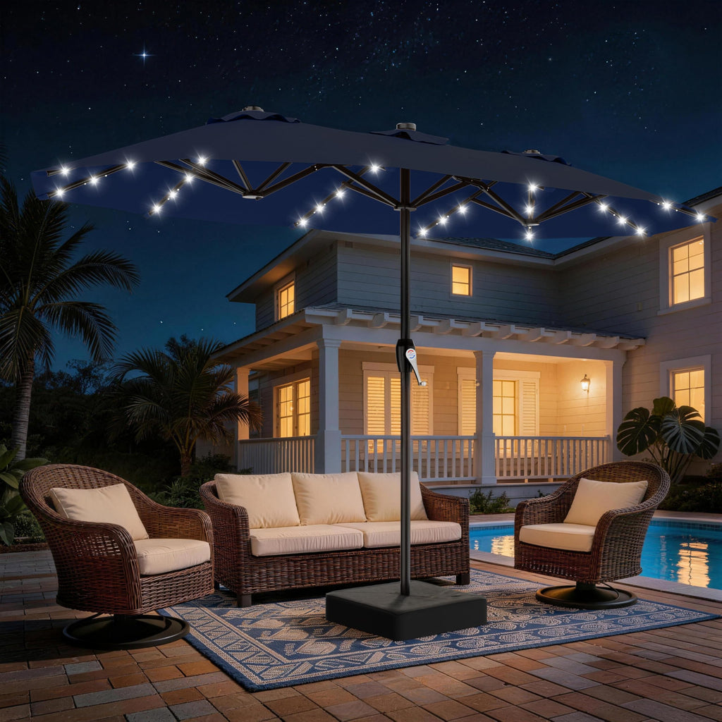 15FT Double Sided Solar Lights Patio Umbrella B925
