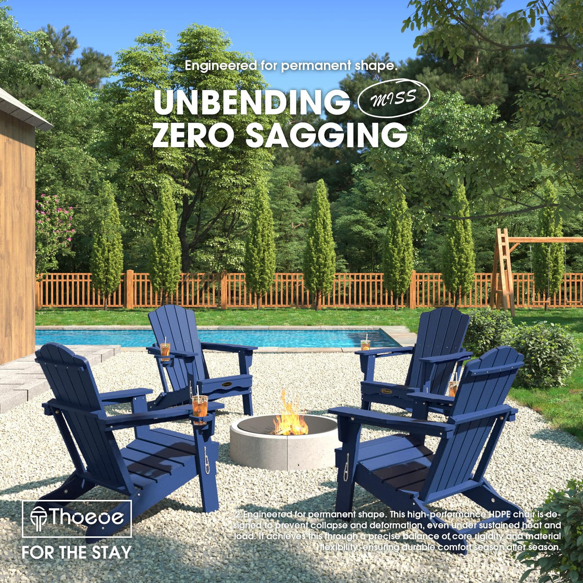Folding Adirondack Chair Set of 2 HDPE All-Weather Outdoor Chair X550593