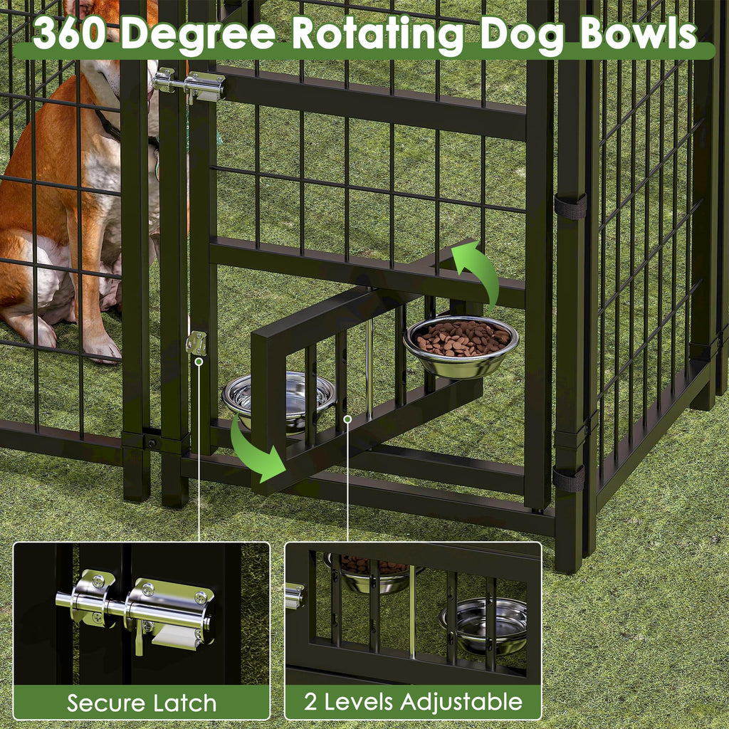 8x4x6 FT Metal Dog Kennel with 2 Dog Bowls D96402