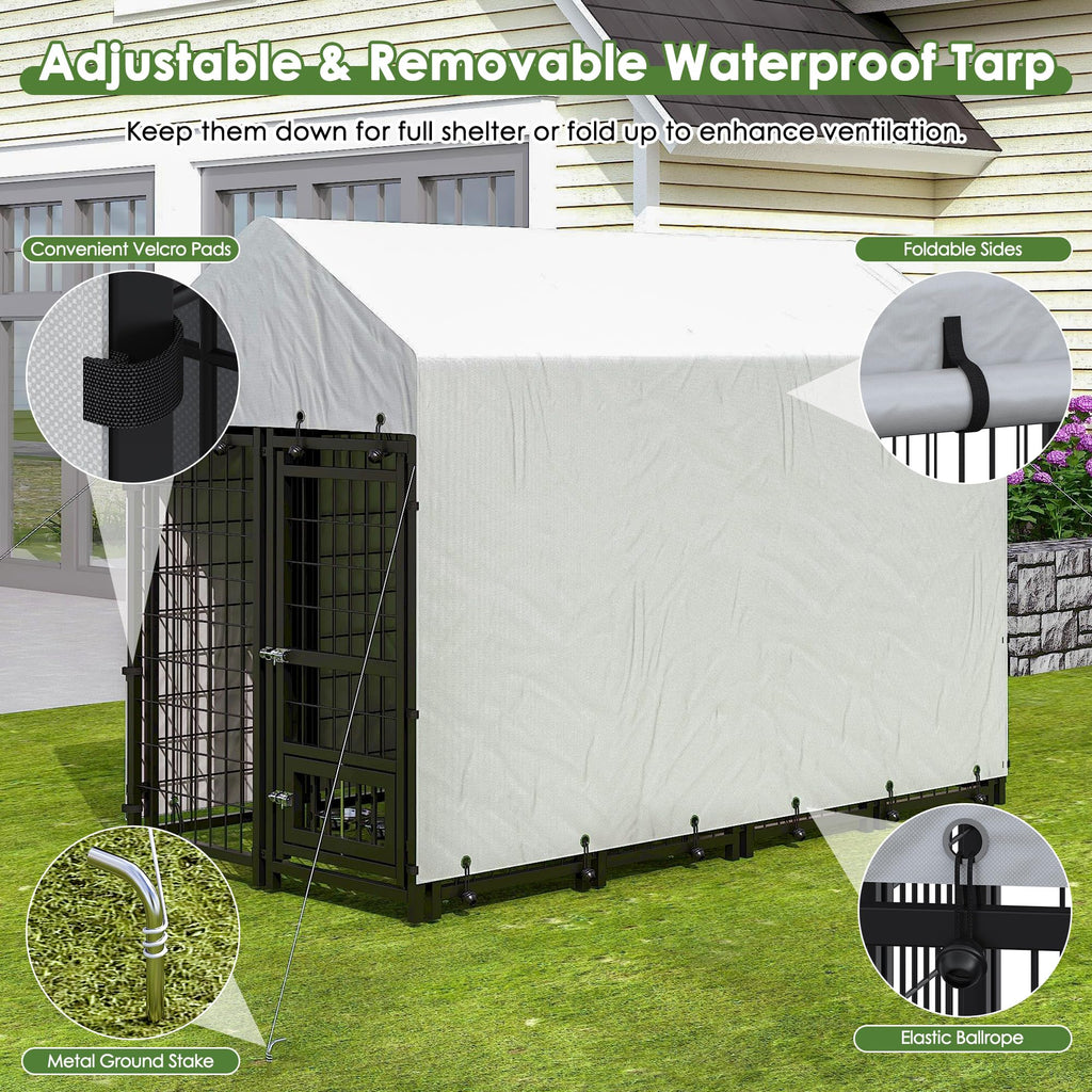 8x4x6 FT Metal Dog Kennel with 2 Dog Bowls D96402