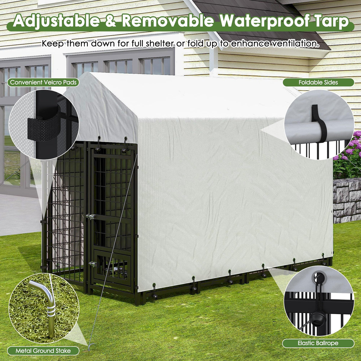 8x4x6 FT Metal Dog Kennel with 2 Dog Bowls D96402