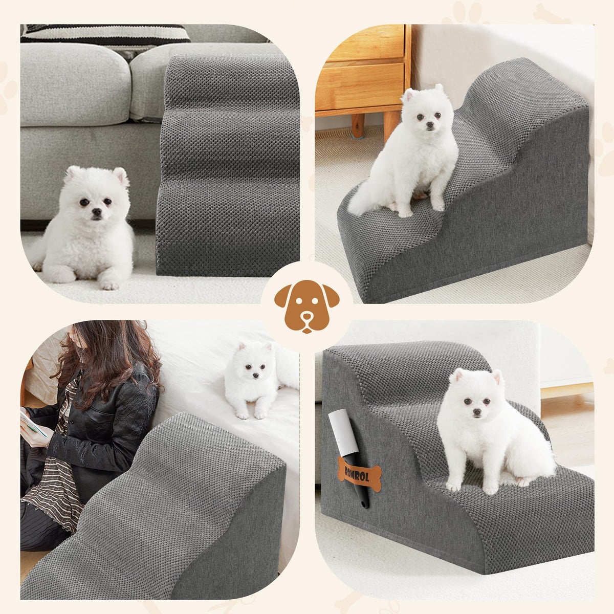 3-Steps Dog Stairs Ramp with Non-Slip Waterproof Fabric Cover T2279